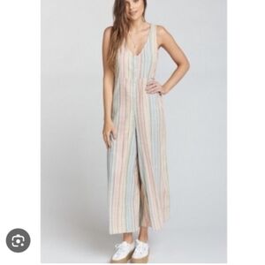 Indigo Rein Pastel Striped Linen Blend Jumpsuit With Belt Tie Womens Size S